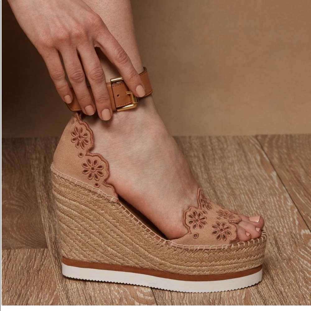 See by Chloé Cutout Suede Espadrille Wedges